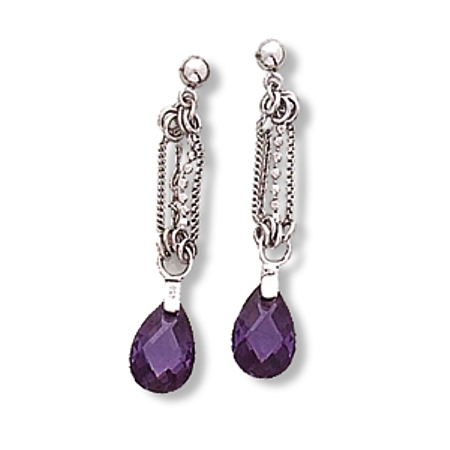 Purple Faceted CZ Teardrop Multichain Earrings - Click Image to Close